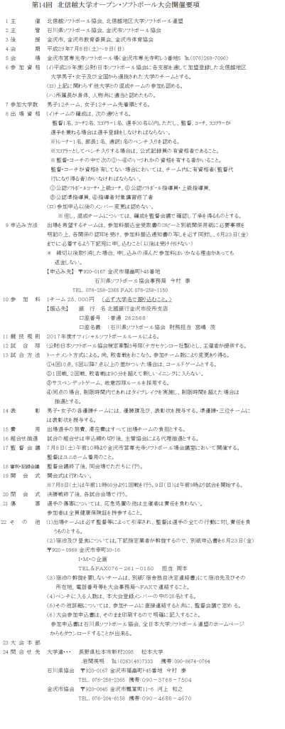 第14回北信越大学オープン　要項