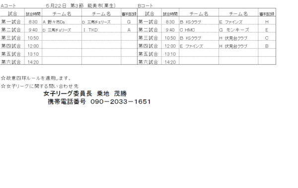 28平成年女子リーグ組合せ 第三節