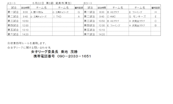 28平成年女子リーグ組合せ2 第三節