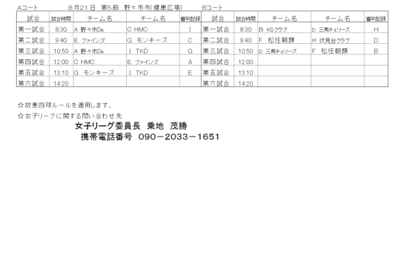 28平成年女子リーグ組合せ2 第五節